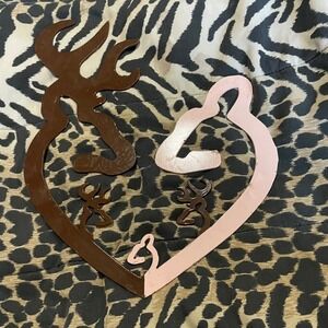 Browning Deer Heart Metal Wall Decor Pink‎ Brown Buck Doe Love Home Art